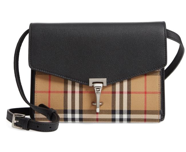 Burberry Small Macken Vintage Black Leather Textile Cross Body Bag