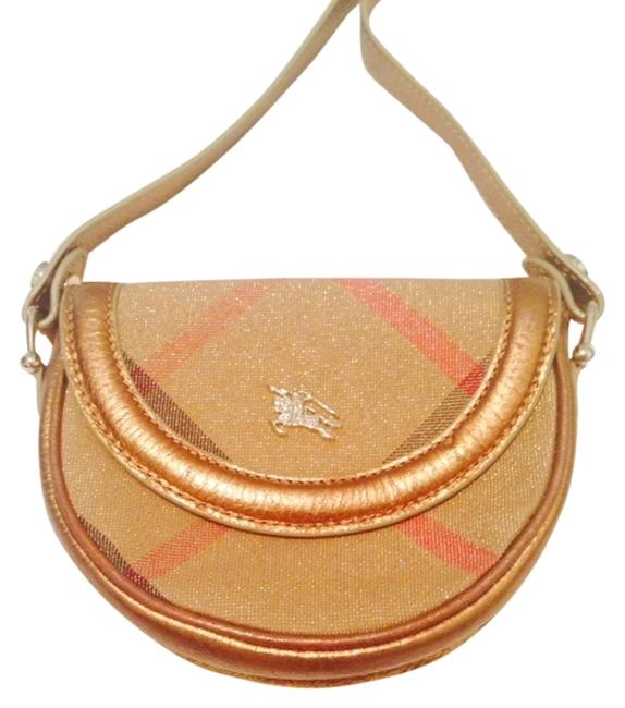 Burberry Small Metallic Plaid Check BeigeGold CanvasLeather Cross Body Bag