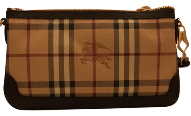 Burberry Small Tan Plaid with Black Trim Pvc Leather and Strap Cross Body Bag