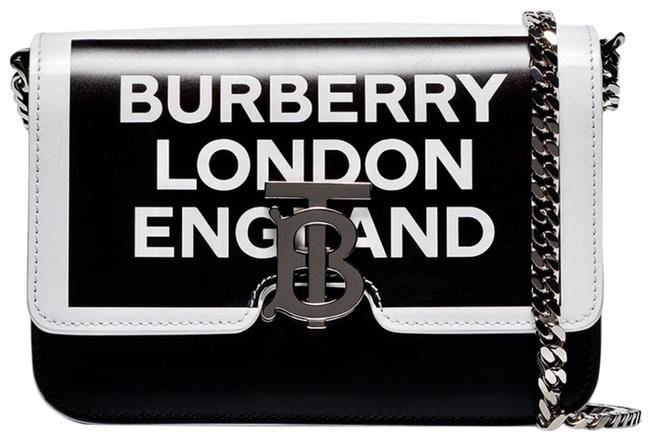 Burberry Small Tb Logo Print Black Calfskin Leather Cross Body Bag