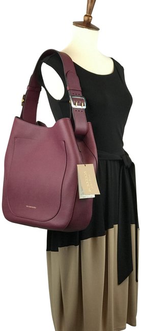 Burberry Soft Grain Small Elmstone Dark Plum Leather Hobo Bag