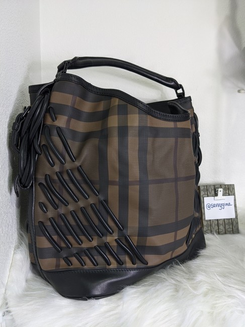 Burberry Special Edition Smoked Check Cable Knot Black Leather Hobo Bag