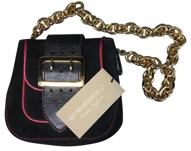 Burberry Belt Square Buckle BlackRed Trim Suede Cross Body Bag