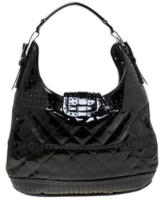 Burberry Studded Brooke Black Patent Leather Hobo Bag