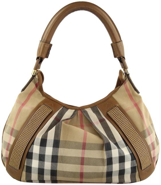 Burberry Studded Phoebe House Check Canvas Hobo Bag