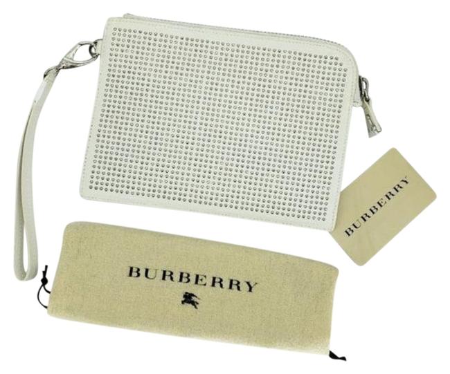 Burberry Studded White Silver Leather Clutch