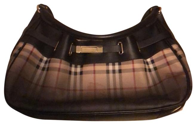Burberry Style Brown Check CanvasLeather Hobo Bag