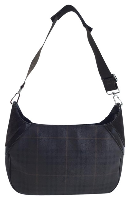 Burberry SuedeLeather Handbag Dark Brown Coated CanvasLeatherSuede Hobo Bag
