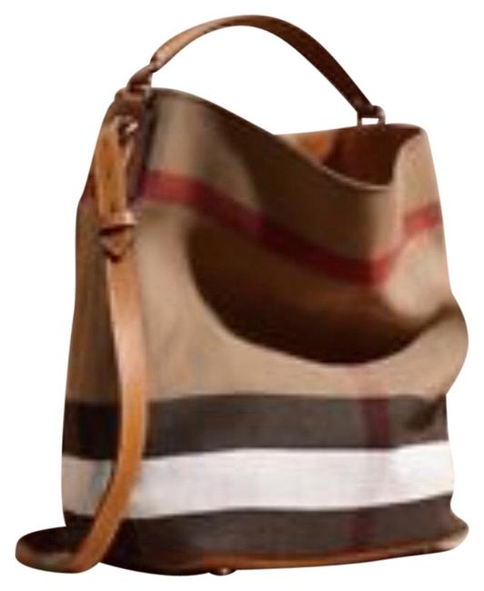Burberry Bucket Susanna Ashby Check CanvasLeather Hobo Bag