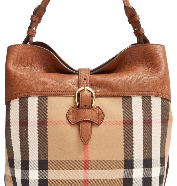 Burberry Sycamore Medium House Check LeatherTextile Hobo Bag