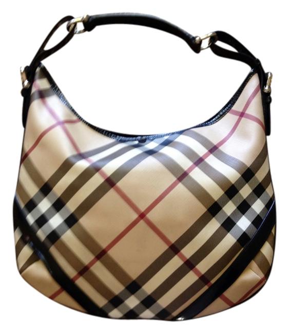 Burberry Tan Black and Red Plaid Hobo Bag