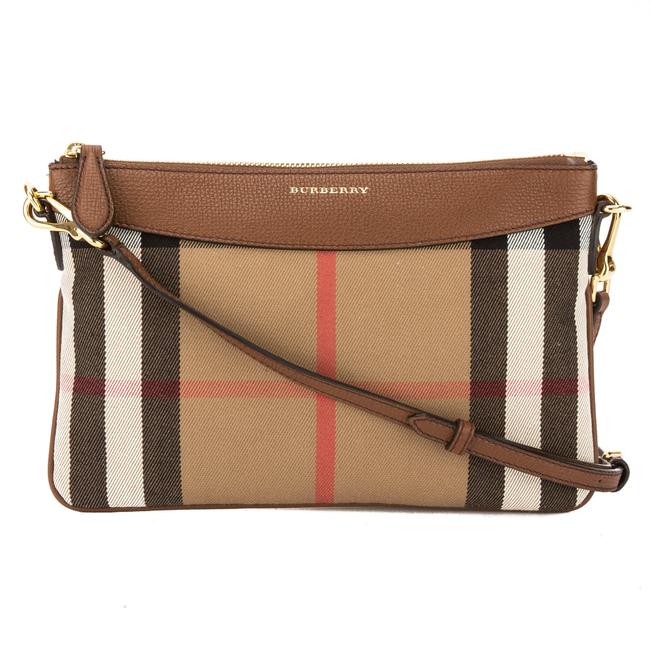Burberry Tan Leather And Horseferry Check Clutch Bag