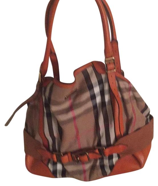 Burberry Tangerine CanvasLeather Hobo Bag