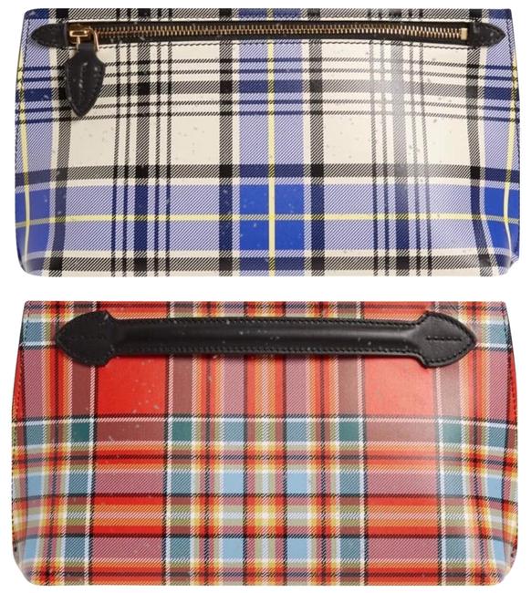 Burberry Tartan Plaid Blue and Red Leather Clutch