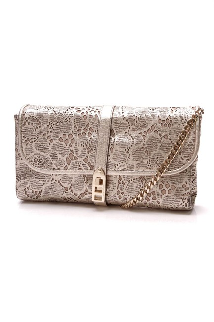 Burberry Theia Platinum Light Gold Laser Cut Leather Clutch