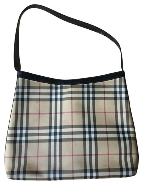 Burberry Tote Plaid Black Nylon and Leather Hobo Bag