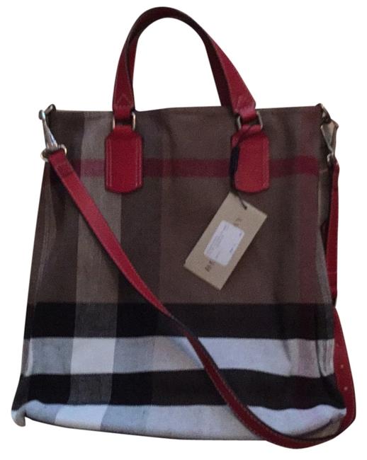 Burberry Tottenham Saddle Tote Red Canvas Cross Body Bag
