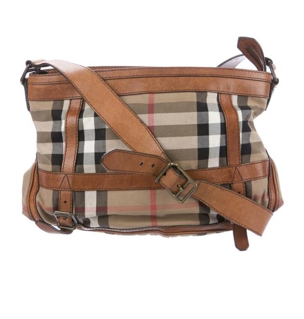 Burberry Trimmed House Check Tan Multicolor Canvas and Leather Cross Body Bag