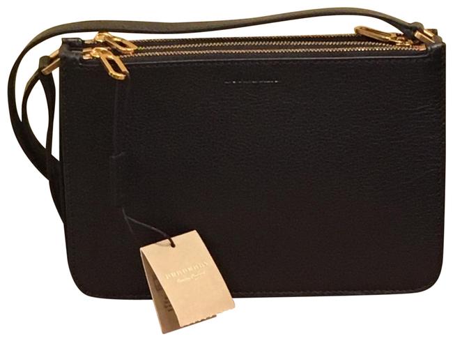 Burberry Triple Zip Grainy Black Leather Cross Body Bag
