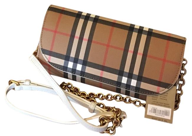 Burberry Vintage Check and Wallet with Chain Chalk White Leather Clutch