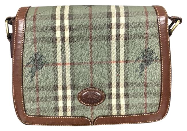 Burberry Vintage Haymarket Check Rare Green Leather Cross Body Bag
