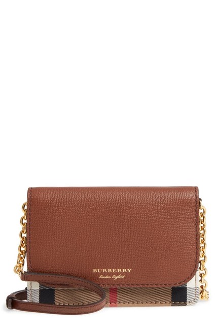 Burberry Wallet on Chain Hampshire House Check Leather Brown Cross Body Bag