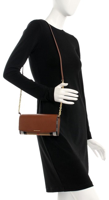 Burberry Wallet on Chain Henley Leather Brown Canvas leather Cross Body Bag