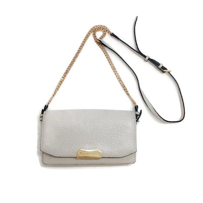 Burberry Wallet on Chain Light Grey Pebbled Leather Cross Body Bag