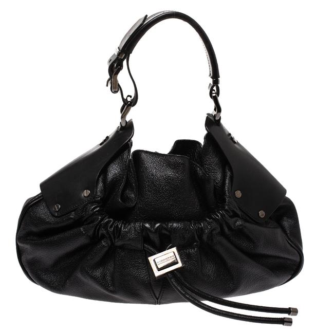 Burberry Warrior Drawstring Black Leather Hobo Bag