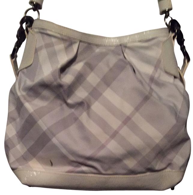 Burberry White Gray Red Canvas Hobo Bag