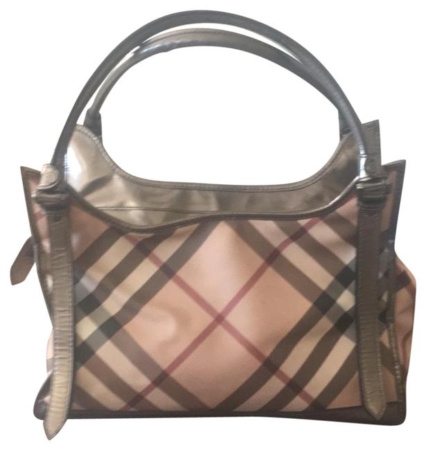 Burberry With Siding and Handles Gray Metallic Burberry Check Hobo Bag