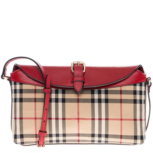 Burberry Womens Horseferry Check Small Leah Honey + Parade Red Clutch