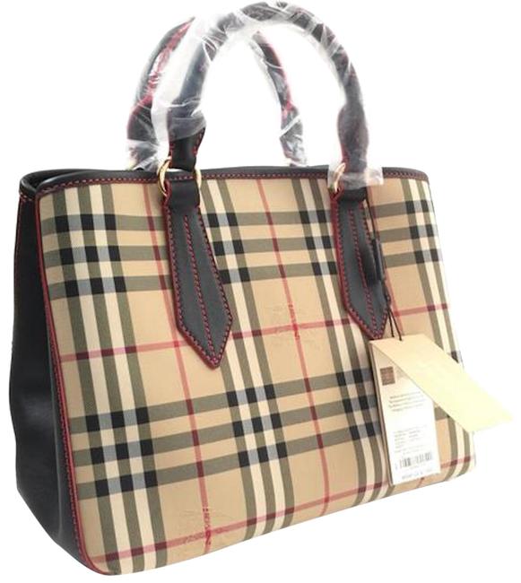 Burberry Womens Ballingdon House Tote Purse Black Leather Cross Body Bag