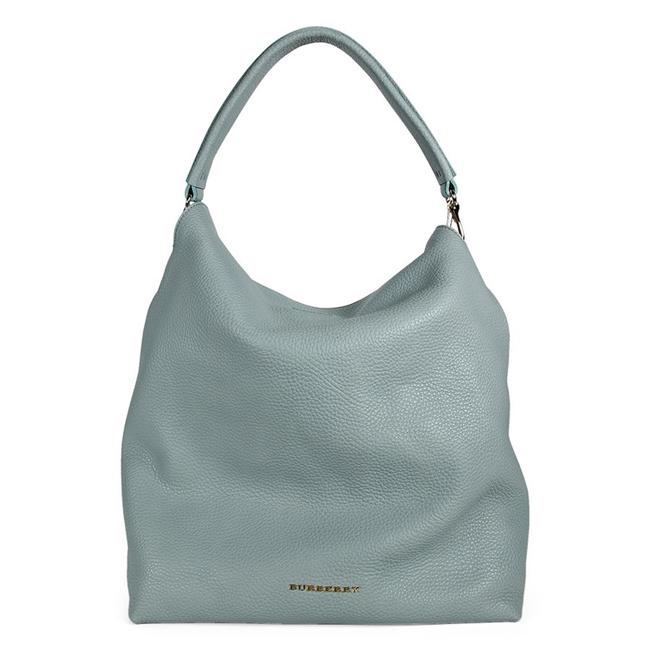 Burberry Womens Grainy Cale Purse Blue Leather Hobo Bag