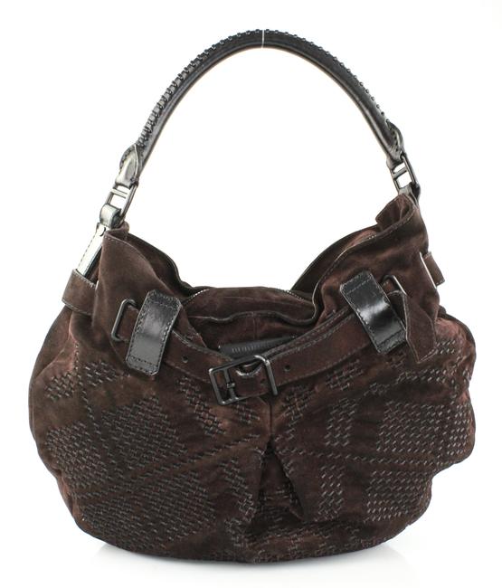 Burberry Woven Medium Brown Suede Hobo Bag