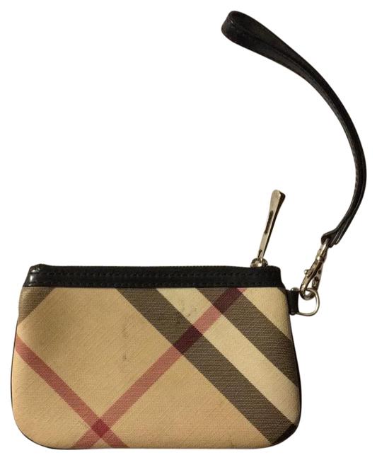 Burberry Wristlet Cream LeatherCanvas Clutch