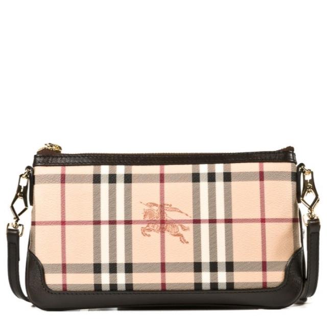 Burberry Wristlet Haymarket Brown Black Tan Cross Body Bag