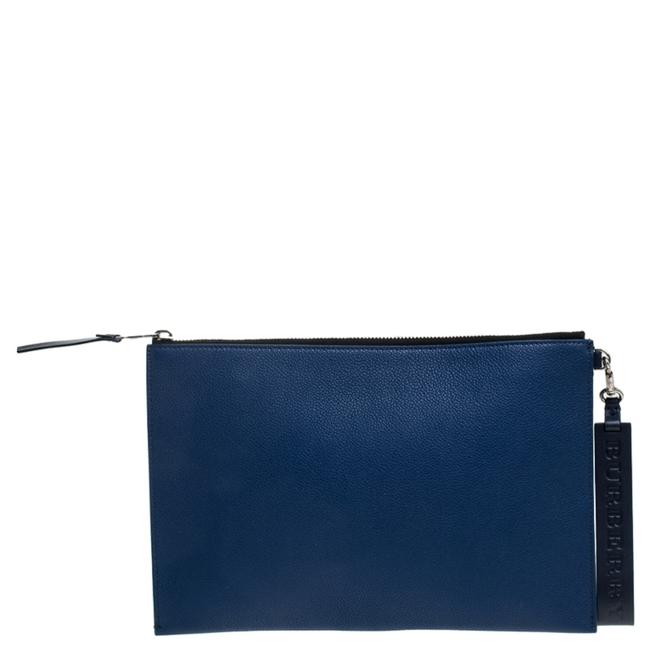 Burberry Wristlet Pouch Blue Leather Clutch