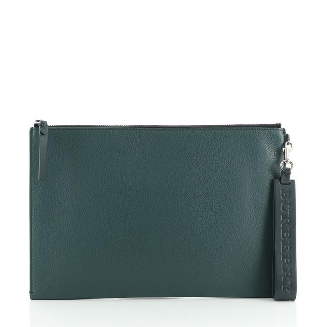 Burberry Zip Pouch Medium Green Leather Clutch