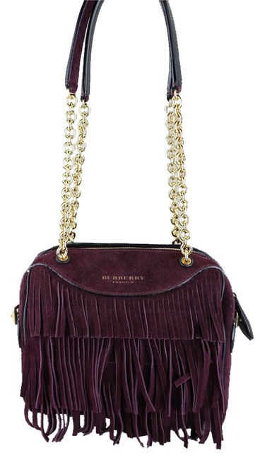 Burberry Alchester Mahogany Fringe Red Suede Leather Shoulder Bag