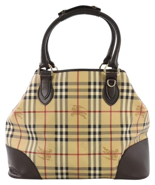 Burberry Arlington Tote Haymarket Coated Medium Brown Canvas Shoulder Bag