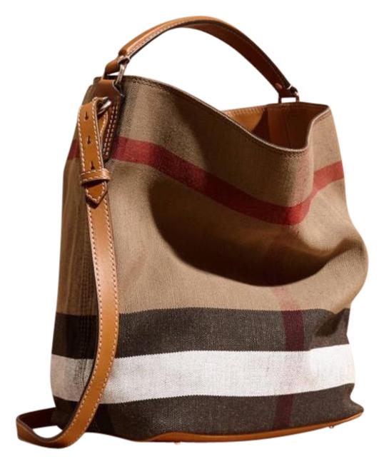 Burberry Ashby Medium Tan Leather and Canvas Shoulder Bag