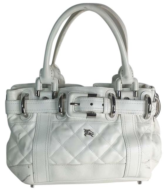 Burberry Baby Beaton Quilted Tote White Leather Shoulder Bag