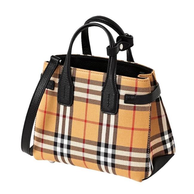 Burberry Banner Vintage Check Textile Cross Body Black Leather Shoulder Bag