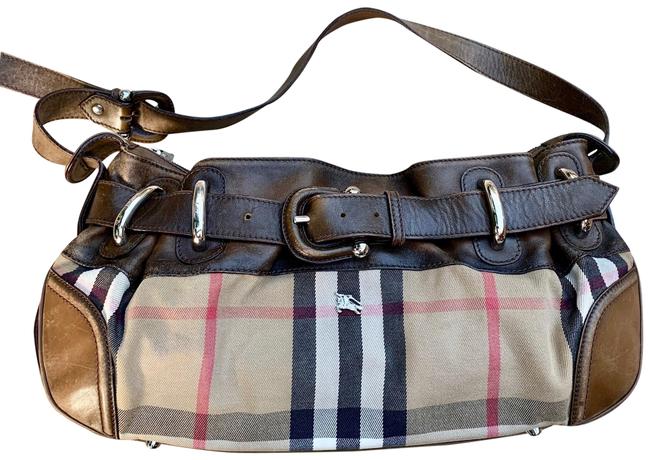 Burberry Beaton Brown Leather and Canvas Shoulder Bag