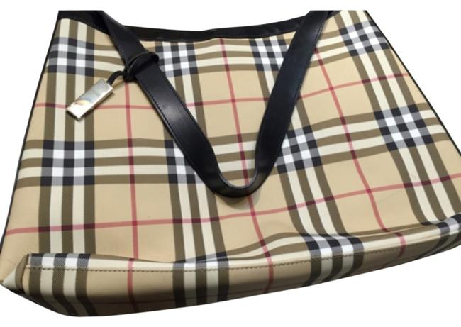 Burberry Beige and Black Pvc Leather Shoulder Bag