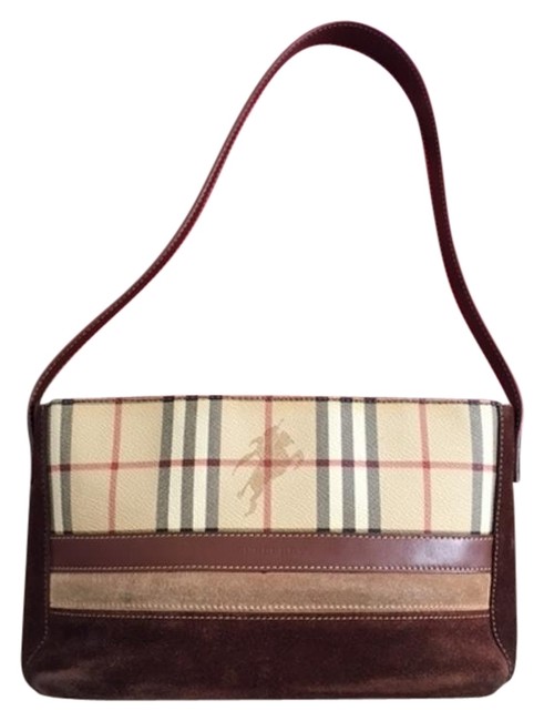Burberry Beige BrownRust Suede Leather Pvc Shoulder Bag