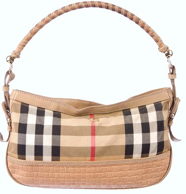 Burberry Beige Nova Check Canvas Leather Handle and Bottom Shoulder Bag