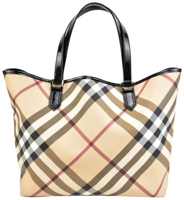 Burberry Beige Nova Check JacquardLeather Mp ToteShoulder Bag