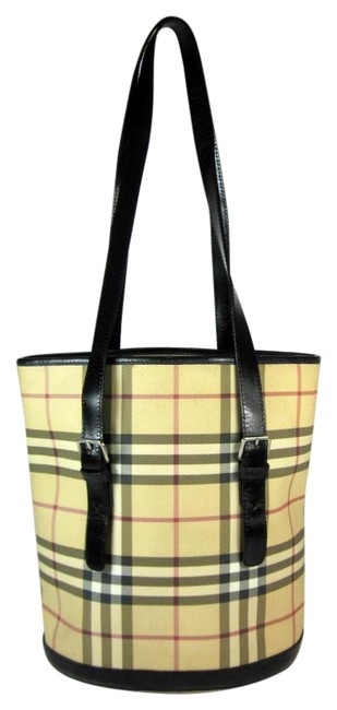 Burberry Bucket Beige Nova Check ToteJacquardLeather Shoulder Bag